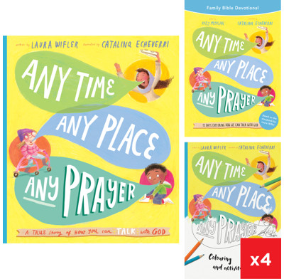 Any Time, Any Place, Any Prayer Storybook, Family Devotional and Four Coloring Books Bundle